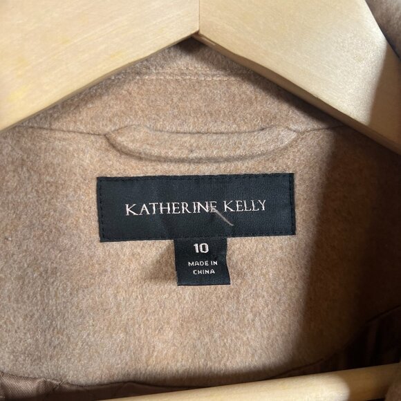 Katherine Kelly Cashmere Coat Size 10 Tan Neutral Trench Long Notch Collar - Picture 3 of 13